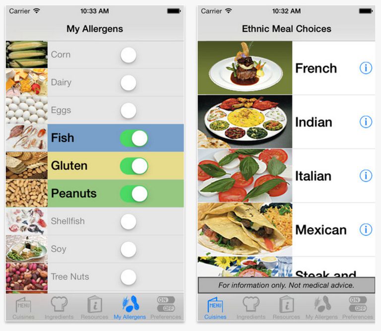 senza glutine, iPhone iPad, menu senza, menu senza glutine